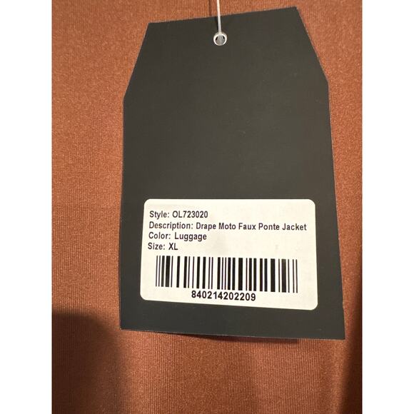 Ookie & Lala Drape Moto Faux Ponte Jacket in Luggage Color Size XL - Picture 3 of 9